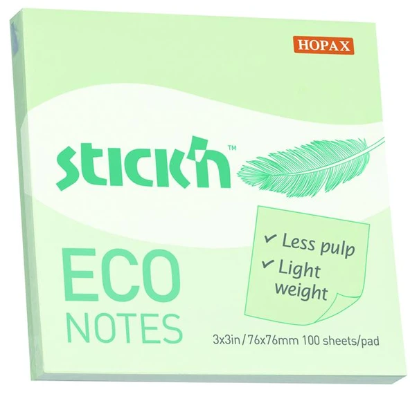 Hopax Stickn 76X76Mm Eco Notes Yapışkanlı Not Kağıdı Pastel Yeşil 100 Yaprak (12 Paket) 21748 ürün görseli 1