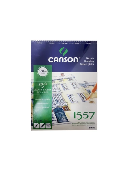 Canson A3 Resim ve Çizim Bloğu 180 Gram 20 Yaprak Üstten Spiralli 1557 Fcns18020a3us ürün görseli 1