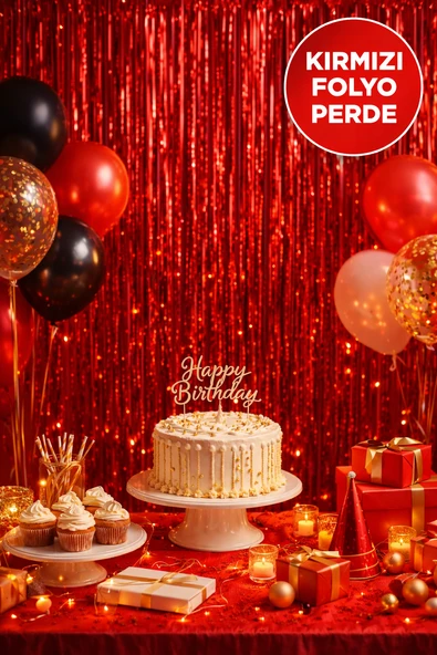 Kırmızı Parlak Parti Perdesi 100x200 cm – Doğum Günü, Baby Shower, Fotoğraf Arka Fon 100*200 ürün görseli 1