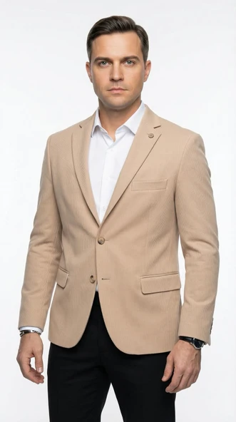 Erkek Slim Fit Ceket – Likralı Fitilli Kumaş, Çift Düğmeli Tek yırtmaçlı Modern Tasarım ürün görseli 1