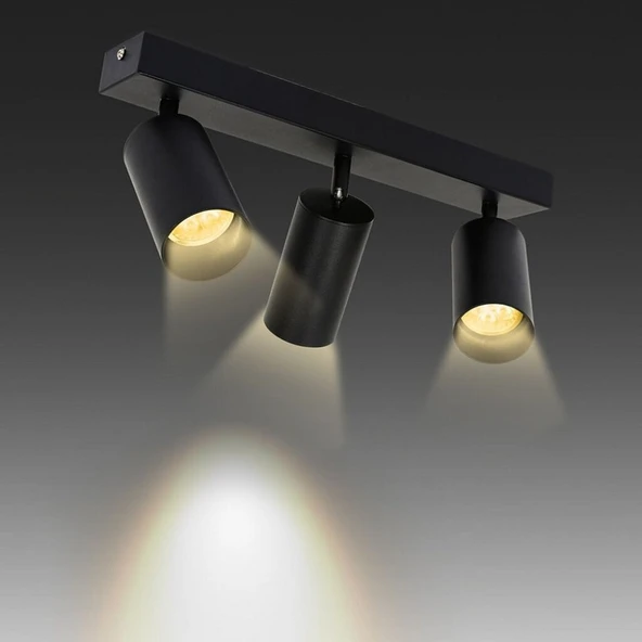 RİOLİGHT MODERN1 SİYAH MUTFAK,SALON,GİYİNME ODASI,CAFELER İÇİN METAL 3LÜ LED SPOT AVİZE(AMPUL DAHİL) ürün görseli 1