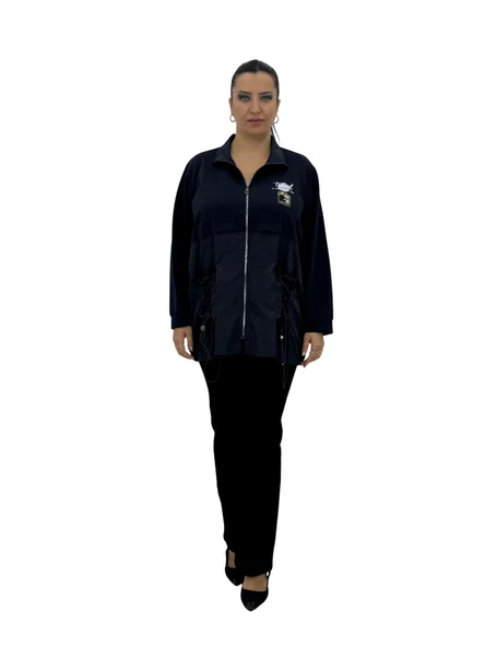 Büyük Beden Pamuklu Fermualı Cepli Spor Kadın Sweatshirt ürün görseli 1