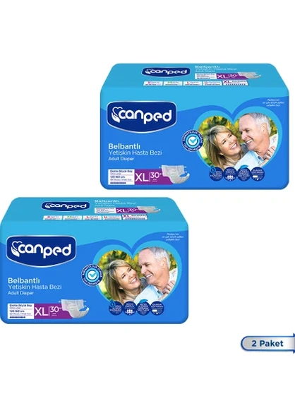 Canped Belbantlı Yetişkin Bezi En Büyük Boy (XL) 30lu 2 Paket ürün görseli 1