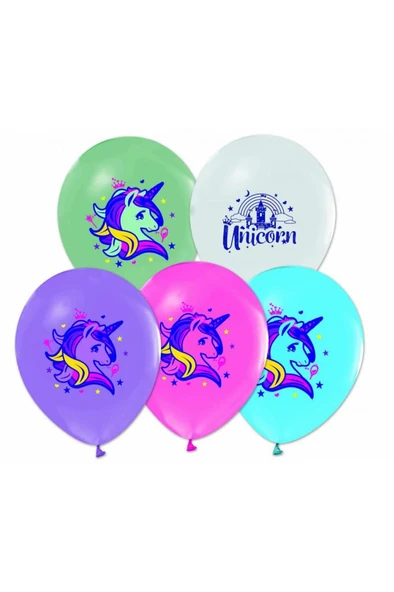 Bafix Balon Unicorn Baskılı Pastel Renkler 4+1 (100 Lü Paket) ürün görseli 1