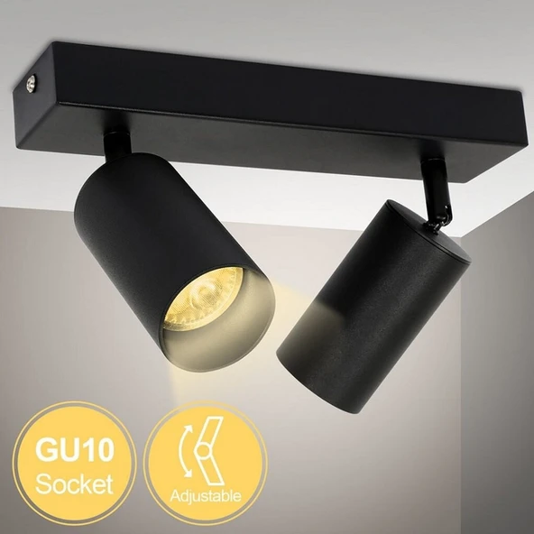 RİOLİGHT MODERN3 SİYAH3,MUTFAK3,GİYİNME ODASI3,CAFELER3 İÇİN GÜN İŞİĞI METAL 2Lİ SPOT(AMPUL DAHİL) ürün görseli 1