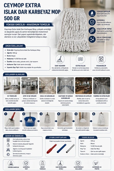 Ceymop Extra Islak Dar Karbeyaz Mop 500 gr ürün görseli 1