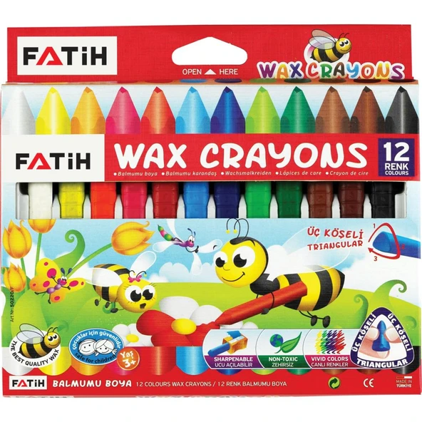 Fatih 50290 Mum Pastel Boya Triangular Üçgen Crayons 12 Renk FA50290CB12RUZ ürün görseli 1