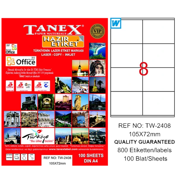 Tanex Tw-2408 Lazer Etiket 105X72 Mm Tw2408Las10100 ürün görseli 1