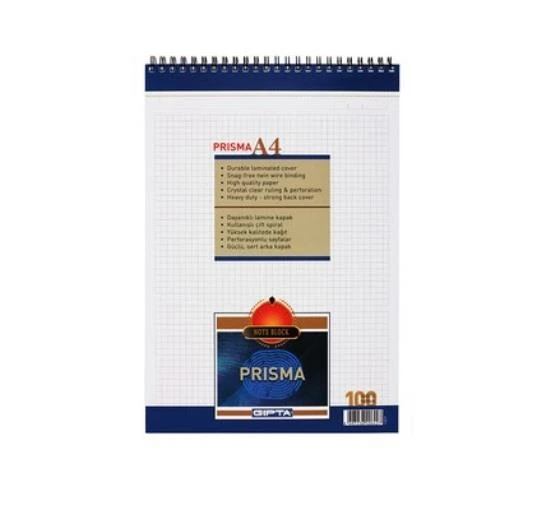 Gıpta Prisma Bloknot A-4 Spiralli Karton Kapak 100 Yaprak Kareli 3-1377000-2181 ürün görseli 1
