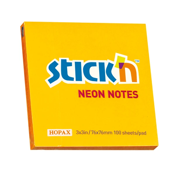 Hopax Stickn 21164 Yapışkanlı Not Kağıdı 100 Yaprak 76X76 Mm Fosforlu Turuncu (12 Koçan) ürün görseli 1