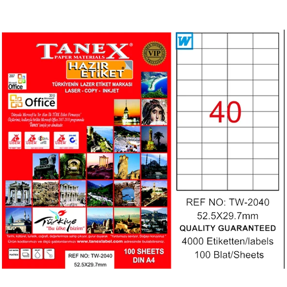 Tanex Tw-2040 Lazer Etiket 52X29 Mm Tw2040Las10100 ürün görseli 1