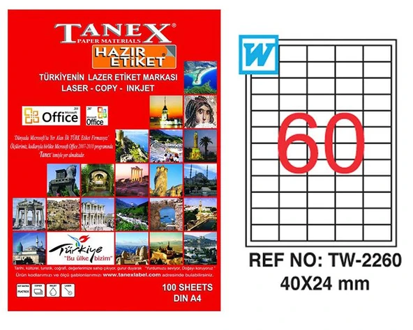 Tanex Tw-2260 Lazer Etiket 24X40 Mm Tw2260Las10100 ürün görseli 1