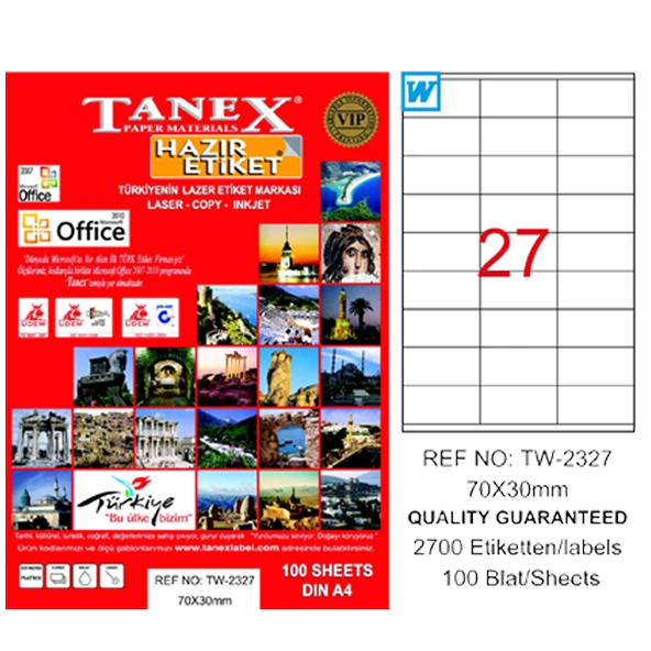 Tanex Tw-2327 Lazer Etiket 70X30 Mm Tw2327Las10100 ürün görseli 1