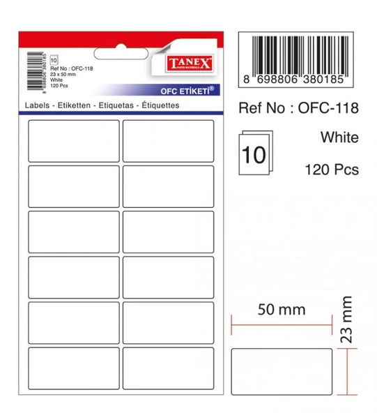 Tanex Ofc-118 Ofis Etiketi Poşetli 23X50 Mm Beyaz (10 Lu Paket) ürün görseli 1