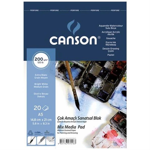Canson A5 Finface 1557 Resim Blok Çok Amaçlı 200 Gr 20 Yaprak Üstten Spriralli Fcns20020A5Us ürün görseli 1