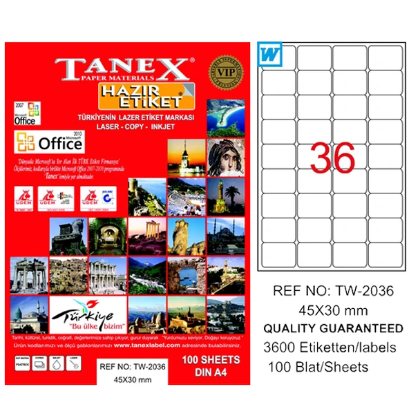 Tanex Tw-2036 Lazer Etiket 45X30 Mm ürün görseli 1