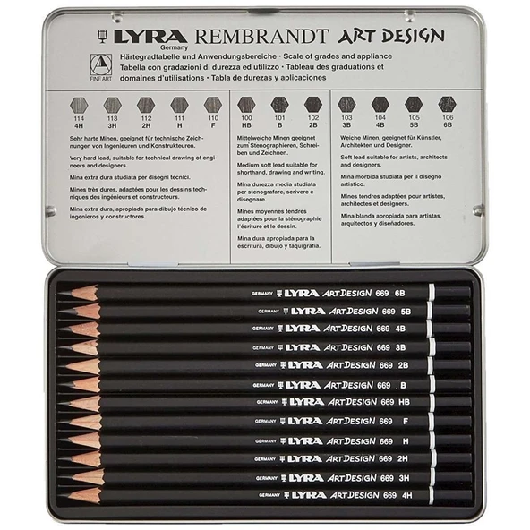 Lyra Art Design Dereceli Kurşun Kalem 12 Li Metal Kutu L1111120 ürün görseli 1