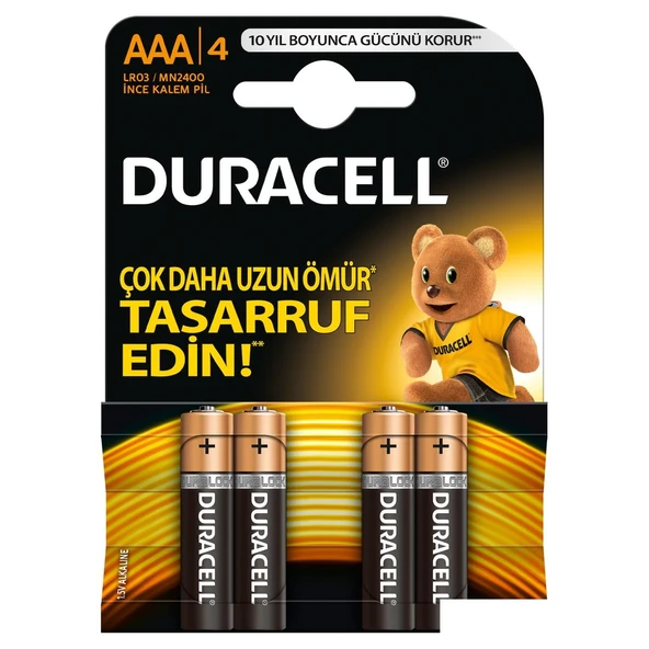 Duracell Alkalin İnce Kalem Pil Aaa 4 Lü 3A4 ürün görseli 1