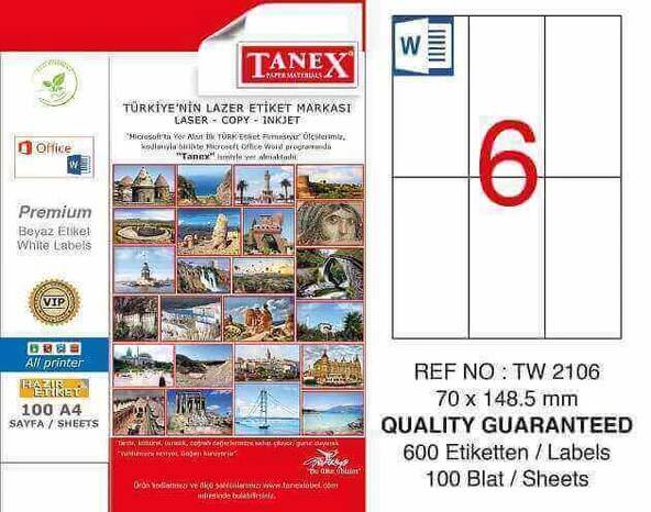 Tanex Tw-2106 Lazer Etiket 70X148 Mm Tw2106Las10100 ürün görseli 1