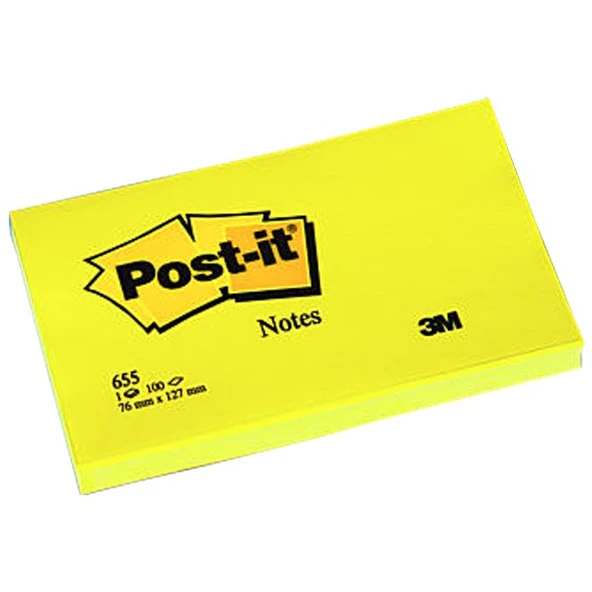 Post-İt 655 Yapışkanlı Not Kağıdı 100 Yaprak 76Mm X 127Mm Sarı (12 Koçan) ürün görseli 1