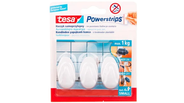 Tesa İz Bırakmadan Sökülebilir Askı Küçük Oval Beyaz, Powerstrips 3 Lü 57533-00100-02 ürün görseli 1
