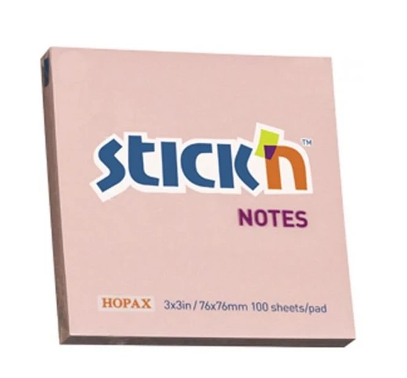 Hopax Stickn Yapışkanlı Not Kağıdı 76X76 Mm Pastel Pembe 90 Yaprak 12 Li (1 Paket 12 Adet) ürün görseli 1