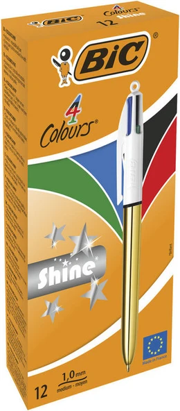 Bic 964774 Tükenmez Kalem Shine 4 Colours Altın Gövde 12 Li (1 Paket 12 Adet) ürün görseli 1