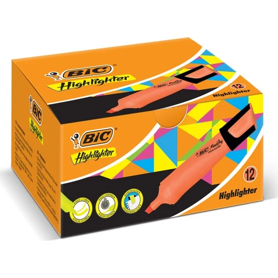 Bic 968585 Fosforlu Kalem Marking Flat Highlighter 12 Li Turuncu (1 Paket 12 Adet) ürün görseli 1