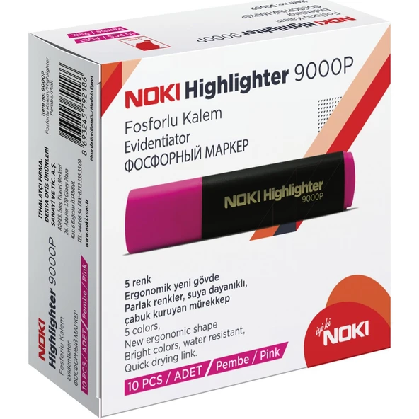 Noki Fosforlu Kalem Pembe 10 Lu 9000P (1 Paket 10 Adet) ürün görseli 1
