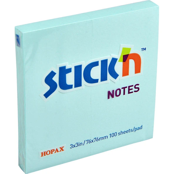 Hopax Stickn Yapışkanlı Not Kağıdı 76X76 Mm Pastel Mavi 90 Yaprak 12 Li (1 Paket 12 Adet) ürün görseli 1