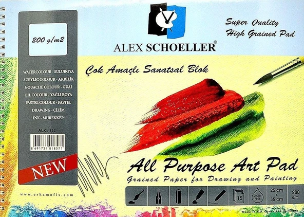 Alex Schoeller Resim Defteri 25X35 Cm 200Gr 15 Yaprak 893 Çok Amaçlı Çizim Ve Resim Bloğu Spiralli ürün görseli 1