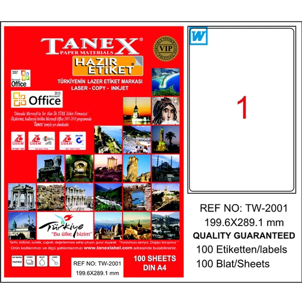 Tanex Tw-2001 Lazer Etiket 199X289 Mm Tw2001Las10100 ürün görseli 1