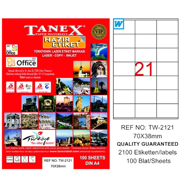 Tanex Tw-2121 Lazer Etiket 70X38 Mm Tw2121Las10100 ürün görseli 1