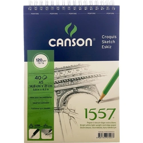 Canson 1557 A5 Teknik Resim Defteri Blok Üstten Spiralli 40 Yaprak 120 Gram (Eskiz Defteri) 12040 ürün görseli 1