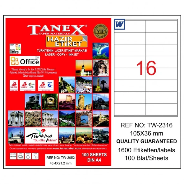 Tanex Tw-2316 Lazer Etiket 105X36 Mm Tw2316Las10100 ürün görseli 1