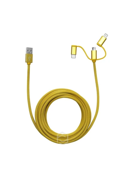 Frisby Fa-7556Uc Örgülü 3Mt Usb Data - Şarj Kablo (İos-Android-Type-C) Sarı ürün görseli 1