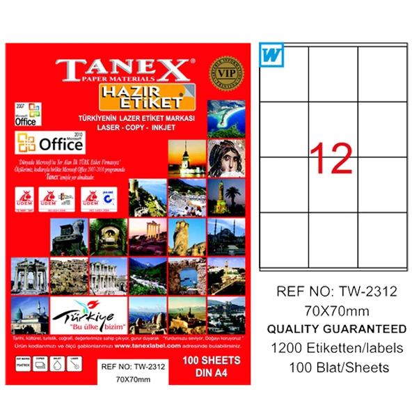 Tanex Tw-2312 Lazer Etiket 70X70 Mm Tw2312Las10100 ürün görseli 1