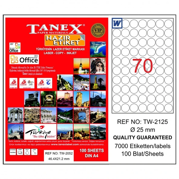 Tanex Tw-2125 Lazer Etiket Yuvarlak 25 Mm Tw2125Las10100 ürün görseli 1