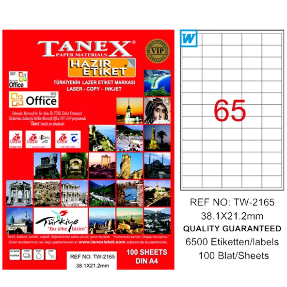 Tanex Tw-2165 Lazer Etiket 38X21 Mm Tw2165Las10100 ürün görseli 1