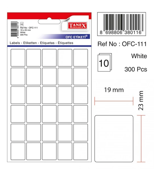 Tanex Ofc-111 Ofis Etiketi Poşetli 19X23 Mm Beyaz (10 Lu Paket) ürün görseli 1