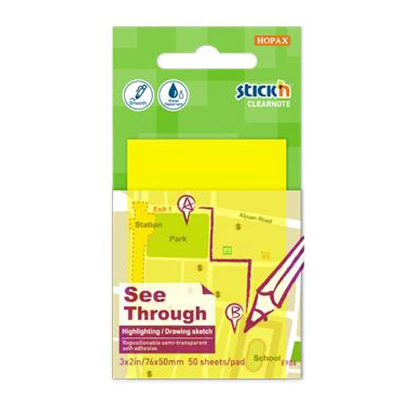 Hopax Stickn 21705 Yapışkanlı Not Kağıdı Yarı Saydam 50 Yaprak 76X51 Mm Neon Sarı ürün görseli 1
