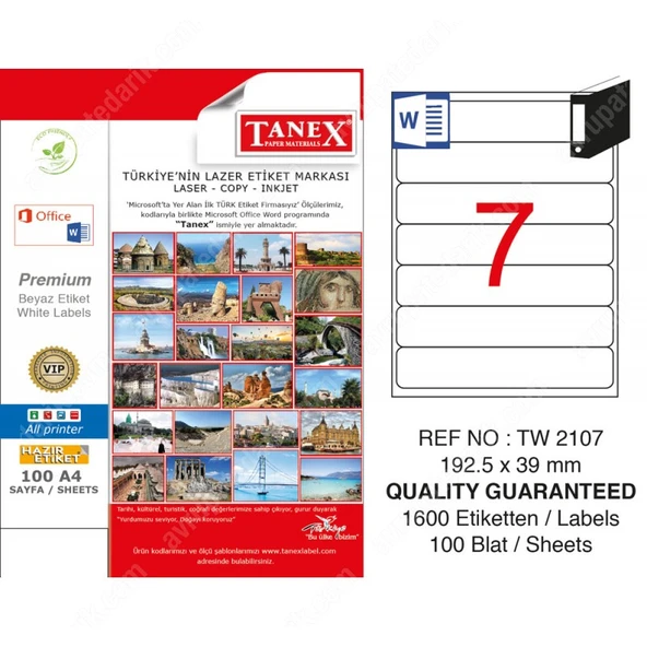 Tanex Tw-2107 Lazer Etiket 192X39 Mm Tw2107Las10100 ürün görseli 1