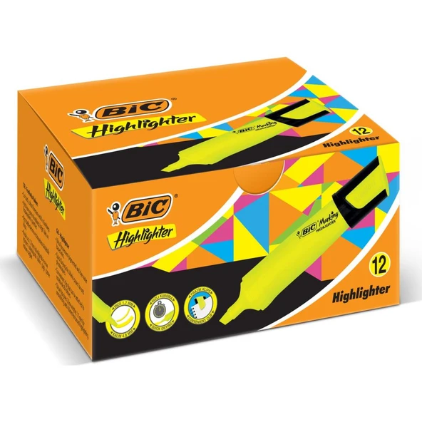 Bic 968583 Fosforlu Kalem Marking Flat Highlighter 12 Li Sarı (1 Paket 12 Adet) ürün görseli 1