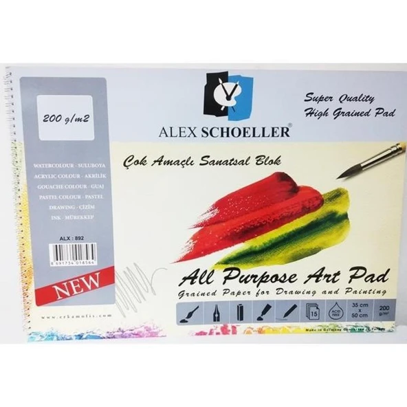 Alex Schoeller Resim Defteri 35X50 Cm 200Gr 15 Yaprak 892  Çok Amaçlı Çizim Ve Resim Bloğu Spiralli ürün görseli 1