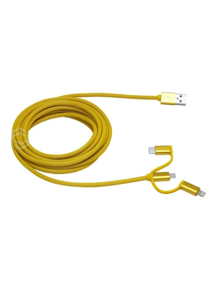 Frisby Fa-7556Uc Örgülü 3Mt Usb Data - Şarj Kablo (İos-Android-Type-C) Sarı - Resim 2