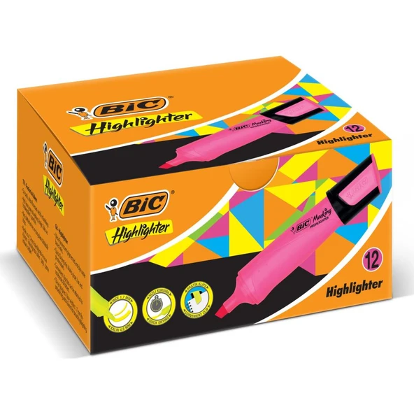 Bic 968586 Fosforlu Kalem Marking Flat Highlighter 12 Li Pembe (1 Paket 12 Adet) ürün görseli 1