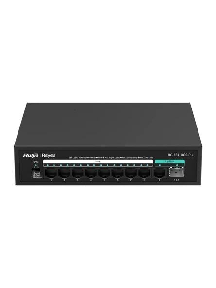 Ruijie-Reyeerg-Es110Gs-P-L 8 Port Poe+ 10-100-1000 Mbps 1 Port 10-100-1000 Mbps Uplink + 1 Port Sfp ürün görseli 1