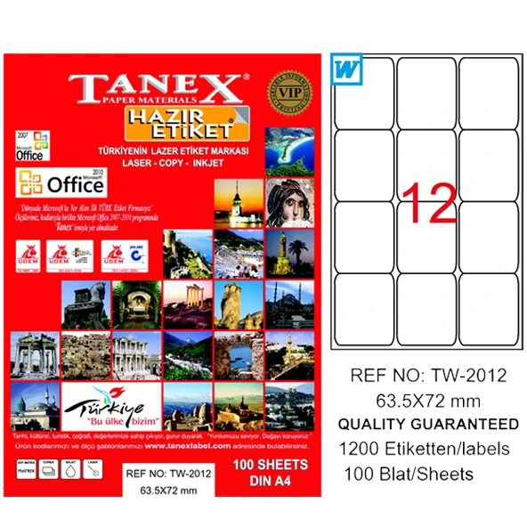 Tanex Tw-2012 Lazer Etiket 63X72 Mm Tw2012Las10100 ürün görseli 1