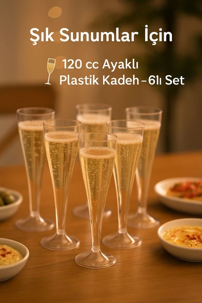 6’lı Şeffaf Plastik Şampanya Kadehi – Düğün, Parti ve Davet Sunumlarına Uygun Bardak ürün görseli 1