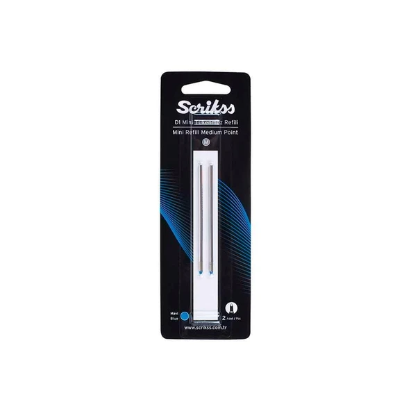 Scrıkss D1 Tükenmez Kalem Yedeği Medium Kısa Refil Mavi (2 li Blister Paket) ürün görseli 1